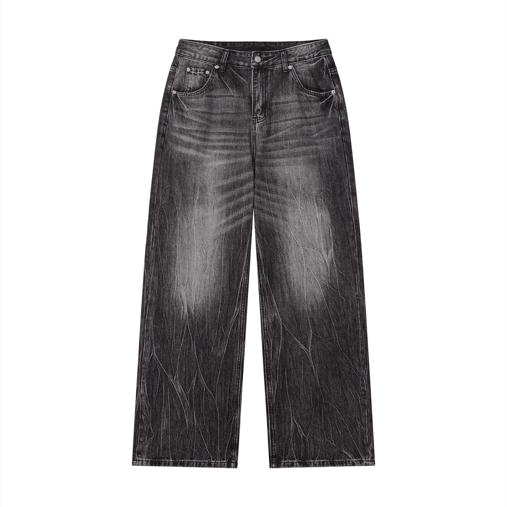 Black Vintage Washed Wide Leg Jeans