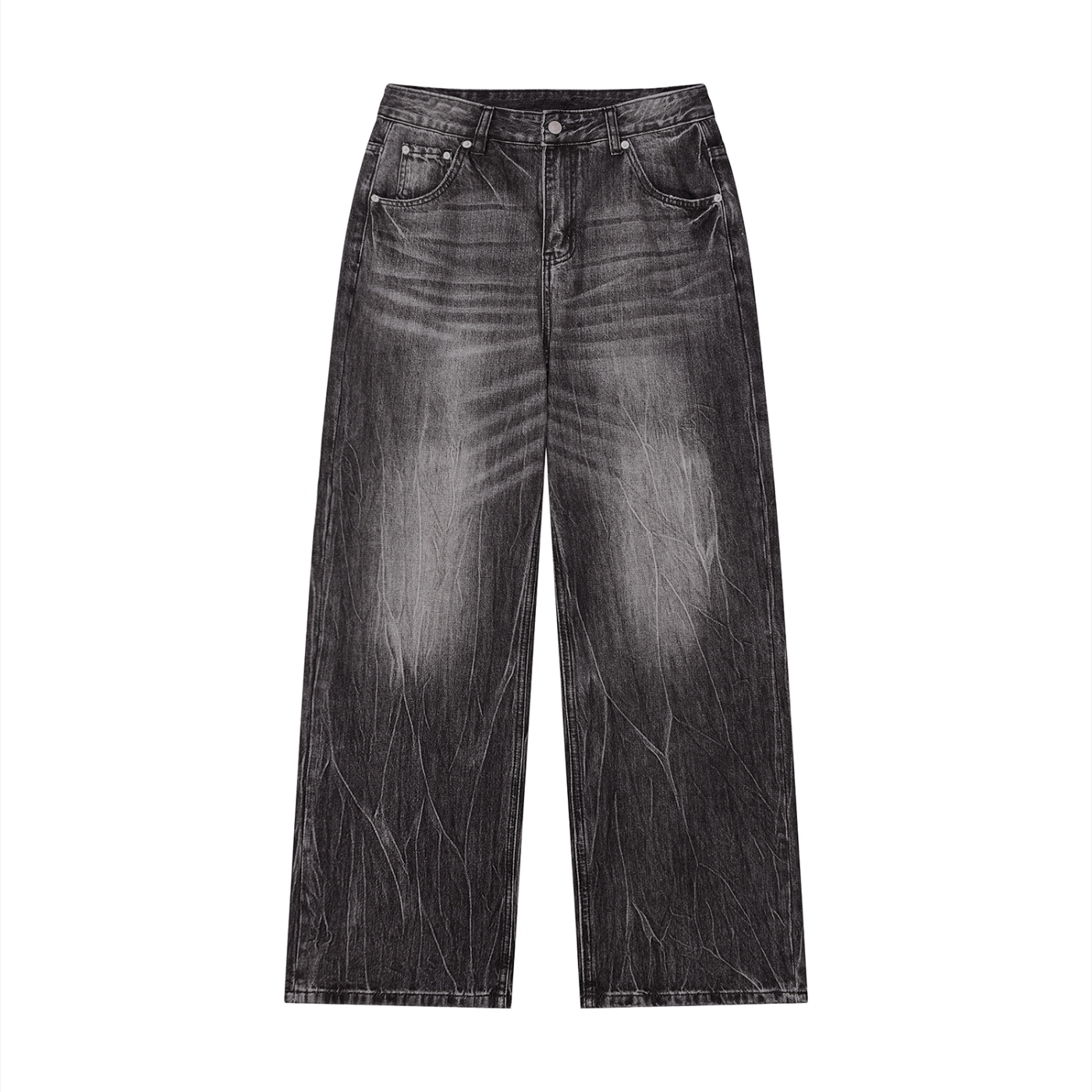 Black Vintage Washed Wide Leg Jeans