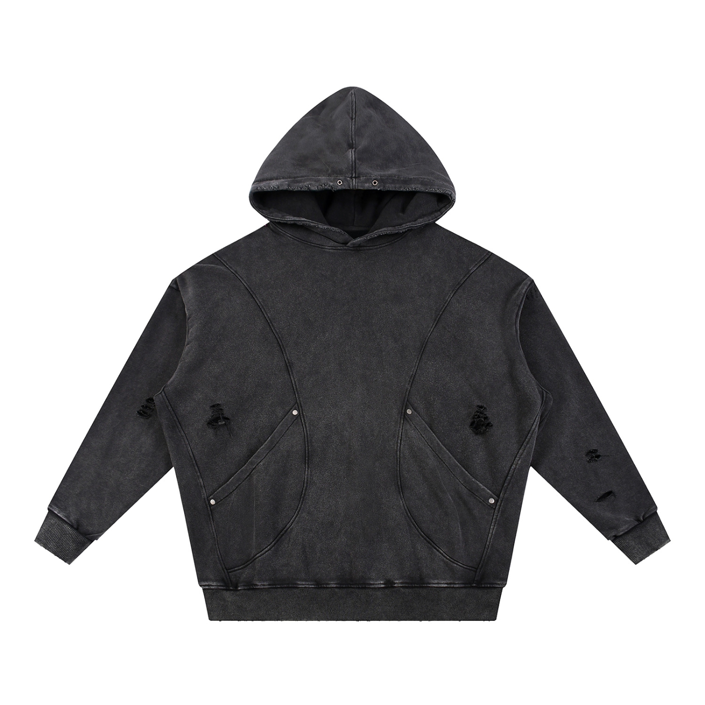 TOAO Distressed Panel Pocket Hoodie