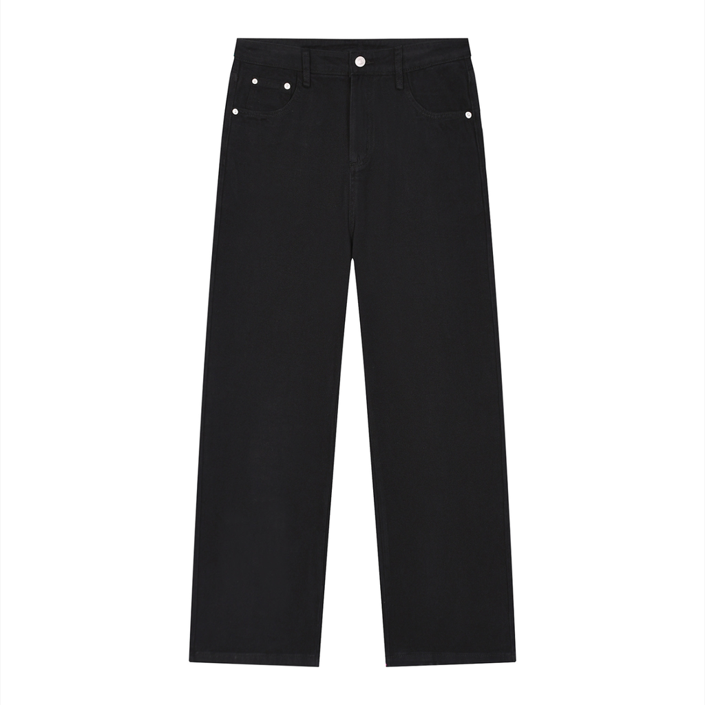 Black Vintage Wash Straight Leg Jeans
