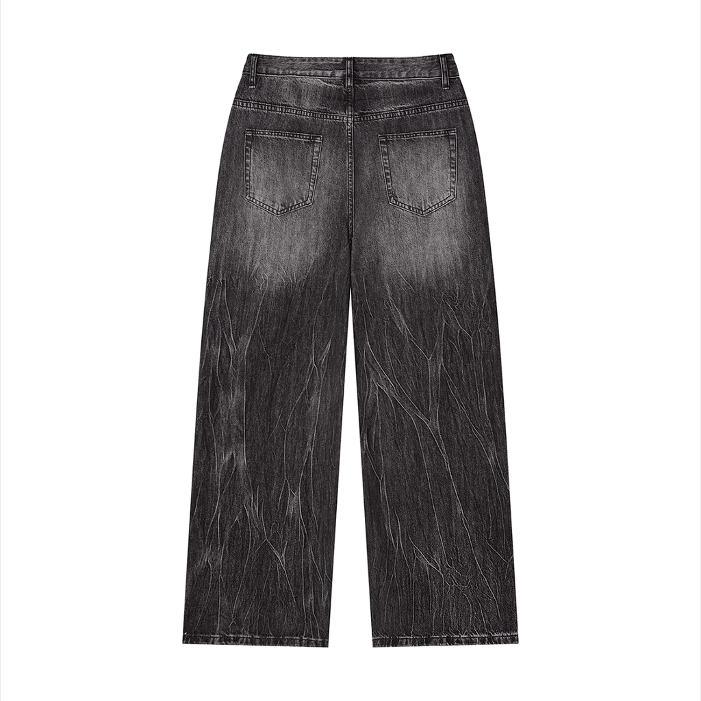 Black Vintage Washed Wide Leg Jeans