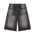 Black Vintage Wash Wide Leg Denim Shorts