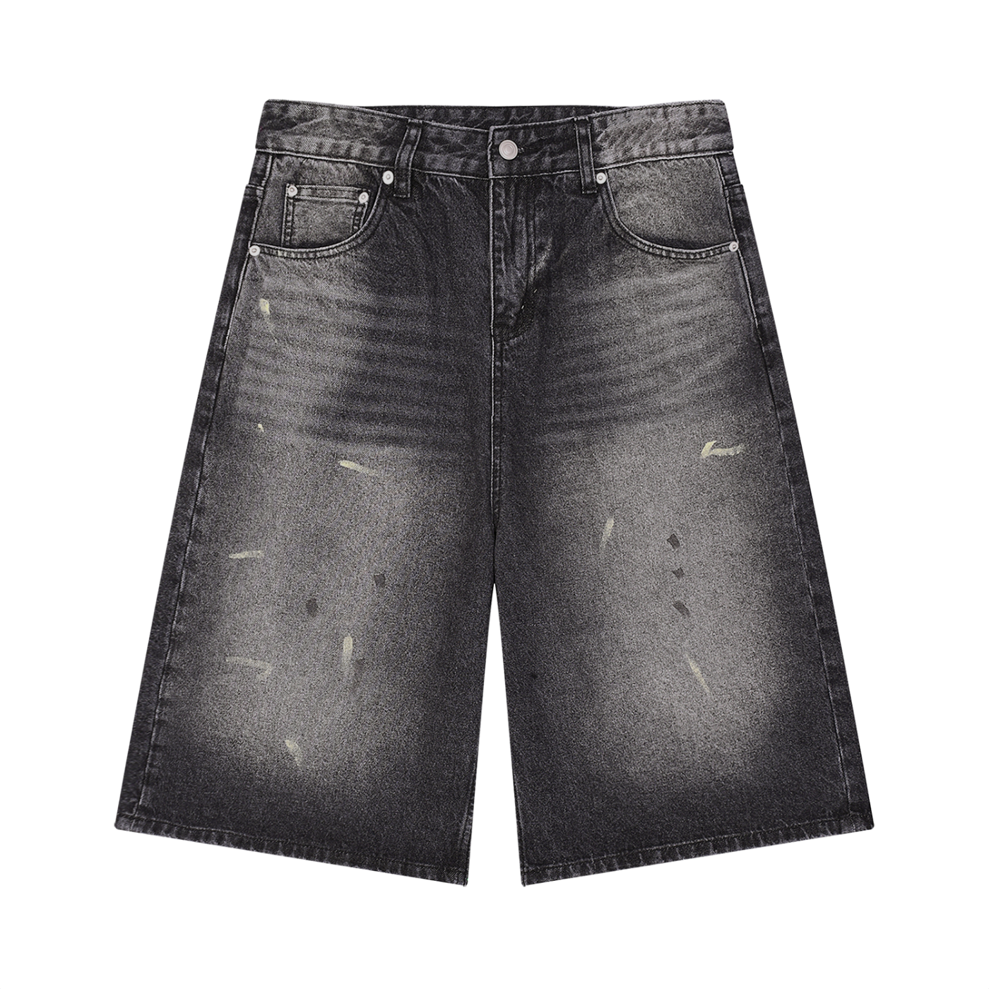 Black Vintage Wash Wide Leg Denim Shorts