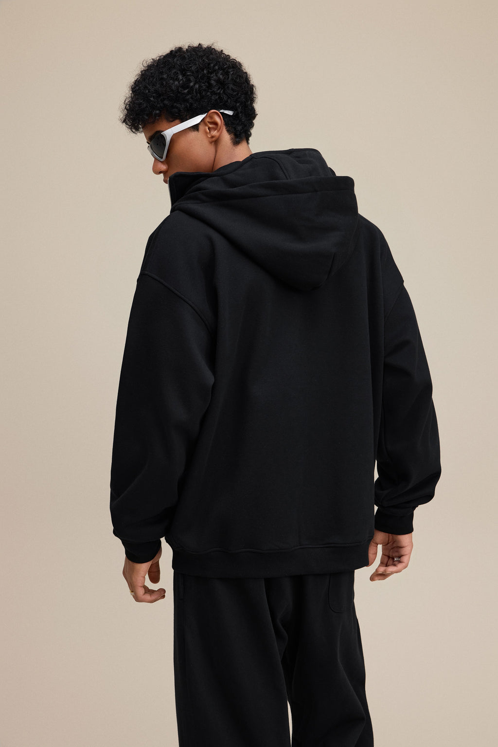 340GSM Men’s Trendy Fleece Zip-Up Windproof Face-Mask Hoodie Black