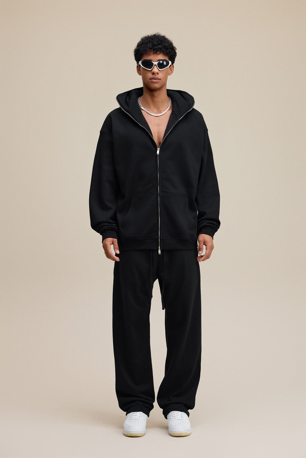 340GSM Men’s Trendy Fleece Zip-Up Windproof Face-Mask Hoodie Black