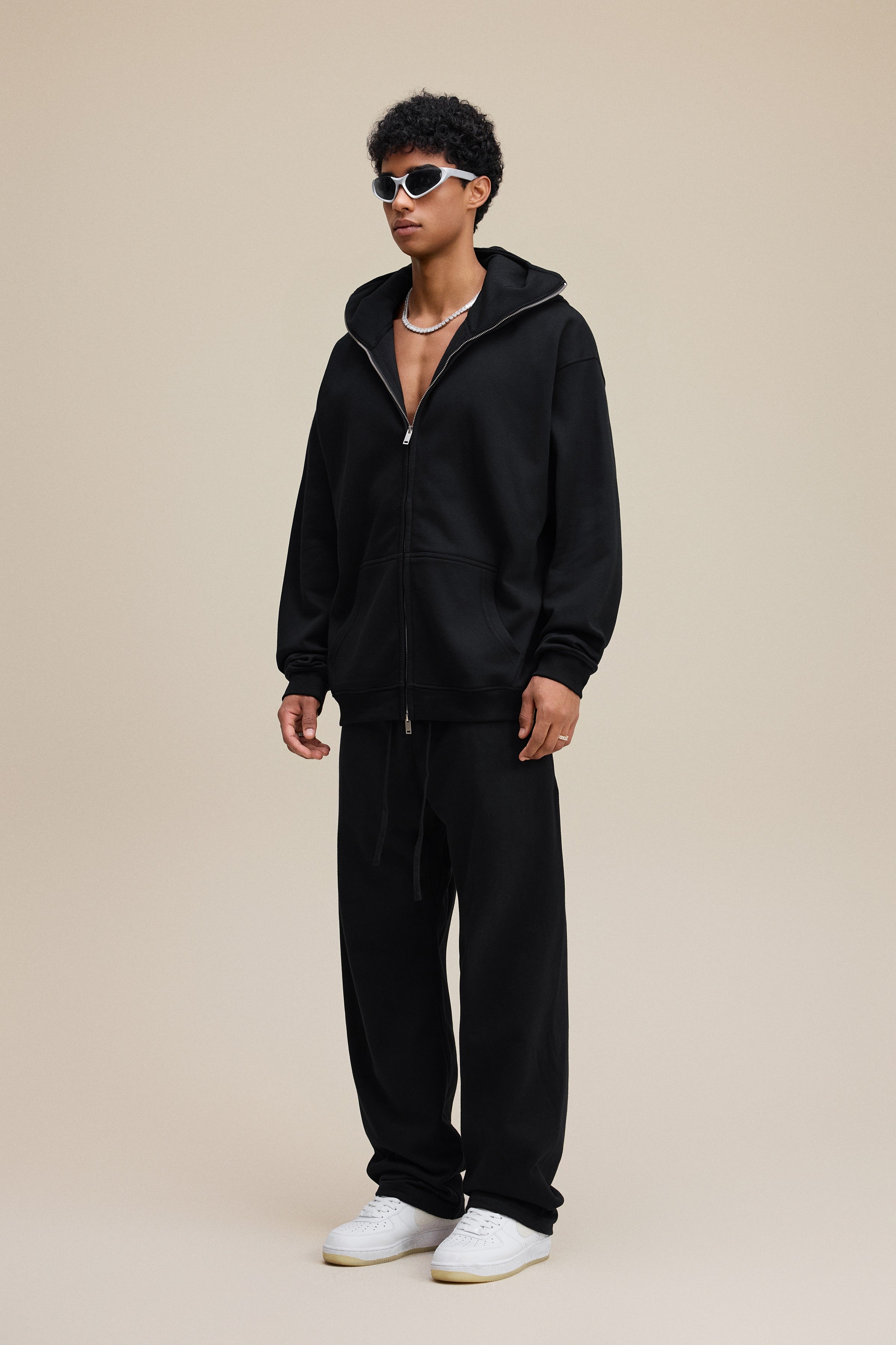 340GSM Men’s Trendy Fleece Zip-Up Windproof Face-Mask Hoodie Black