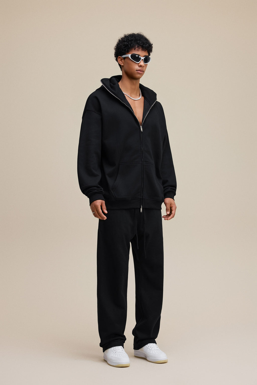 340GSM Men’s Trendy Fleece Zip-Up Windproof Face-Mask Hoodie Black