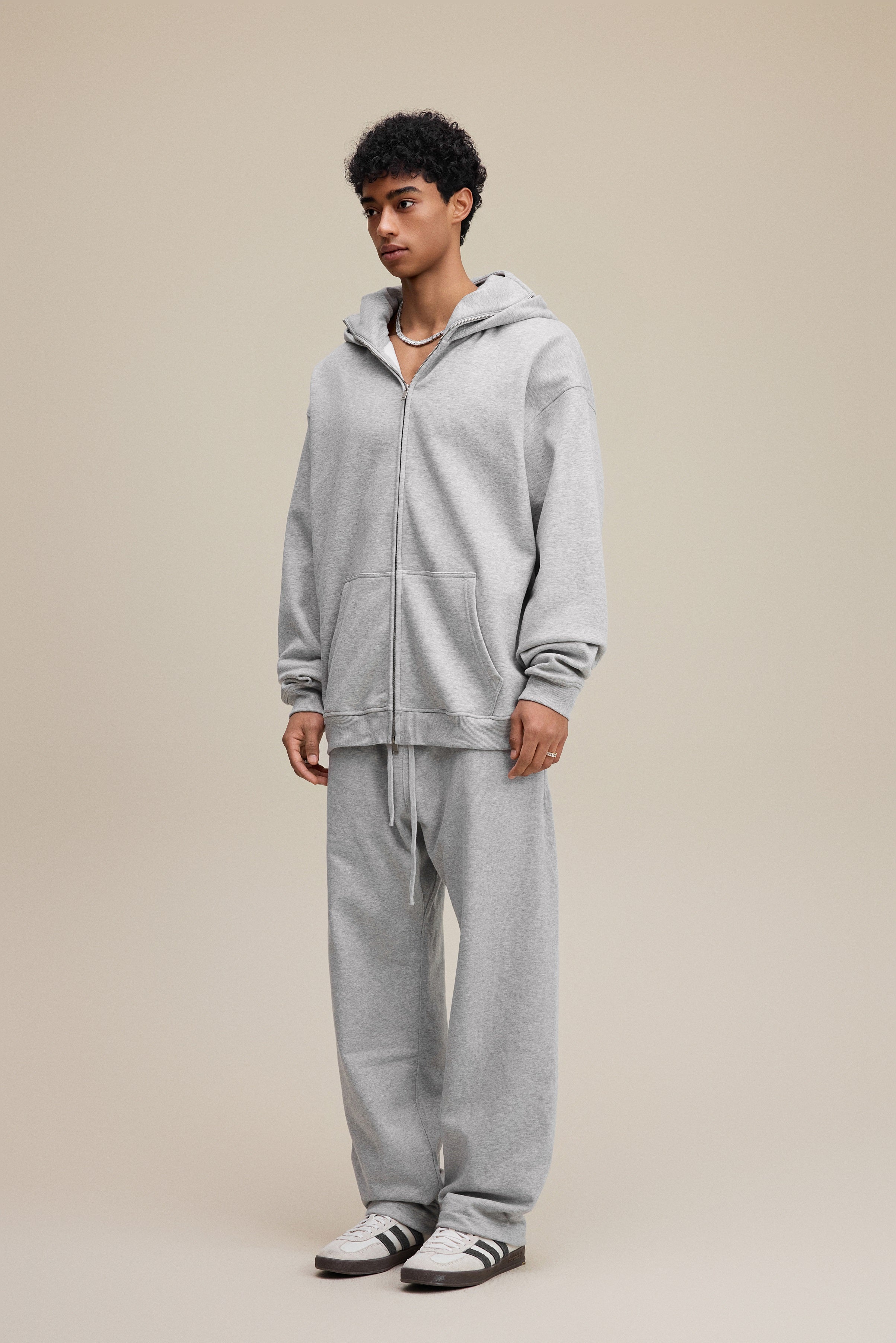 340GSM Men’s Trendy Fleece Zip-Up Windproof Face-Mask Hoodie Heathered Grey