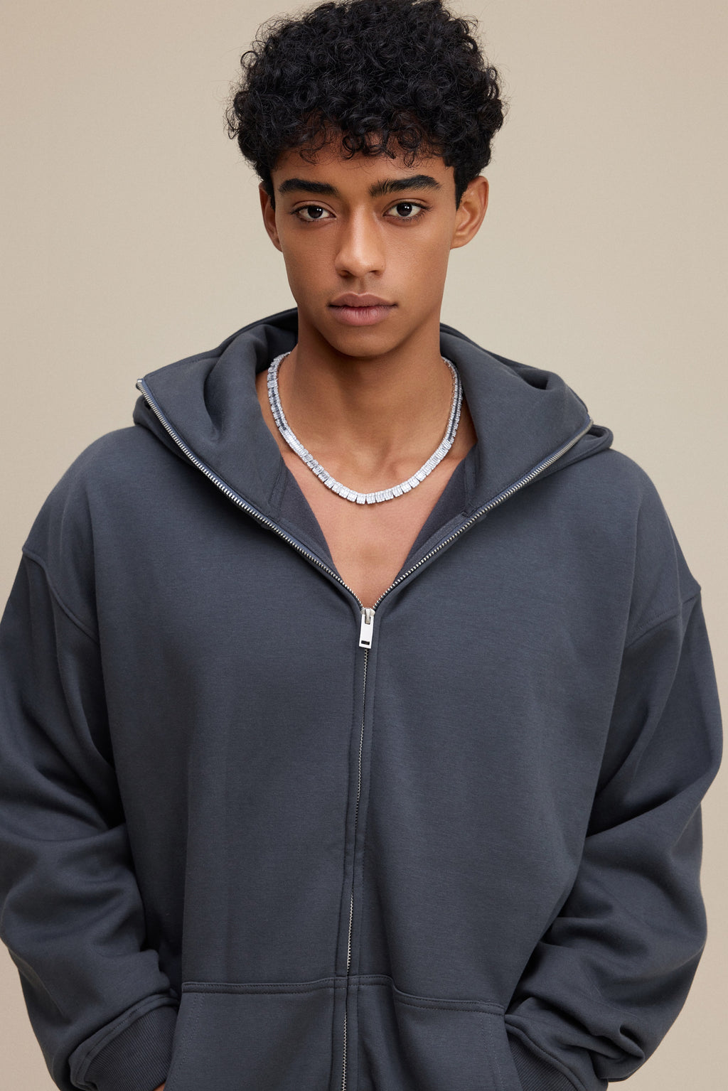 340GSM Men’s Trendy Fleece Zip-Up Windproof Face-Mask Hoodie Dark Grey