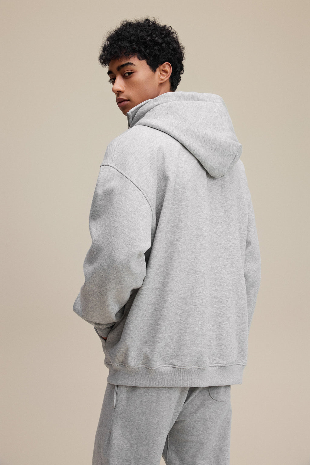 340GSM Men’s Trendy Fleece Zip-Up Windproof Face-Mask Hoodie Heathered Grey