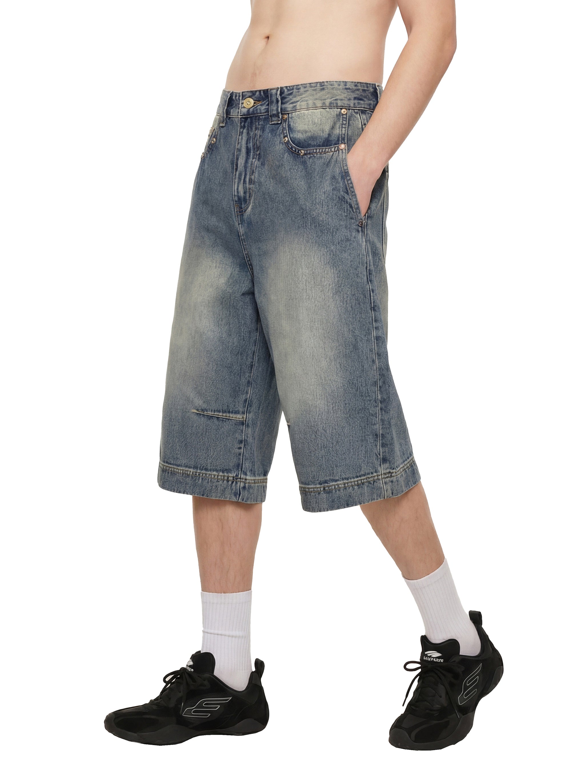 Vintage Wash Baggy Denim Shorts