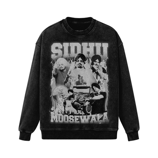 Sidhu Moosewala BW Oversized Acid Washed Crewneck