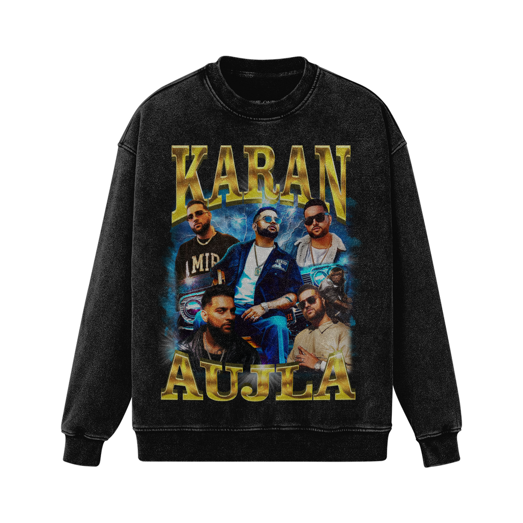 Karan Aujla Oversized Acid Washed Crewneck