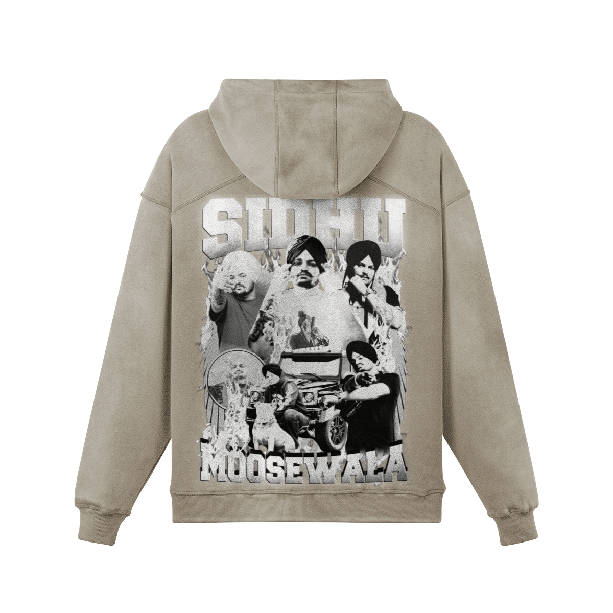 Sidhu Moosewala BW Oversized Washed Hoodie