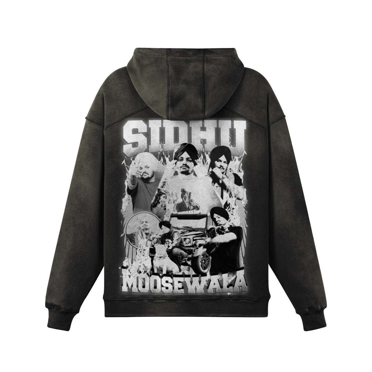 Sidhu Moosewala BW Oversized Washed Hoodie